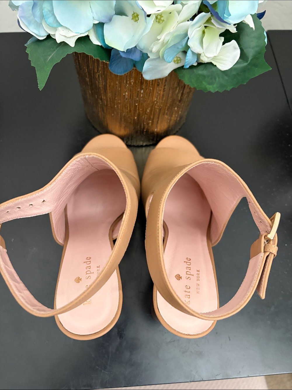 kate spade Tan Leather Open-Peep Toe Slingback Mules (3 1/2 in. Heels) - Picture 3 of 9